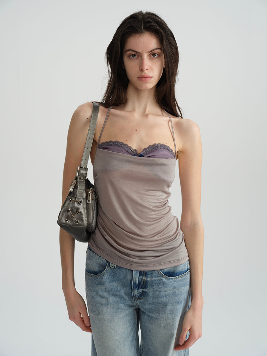 Dotyears Purple panelled chest cups, ruched fit, faux-two-piece suspenders