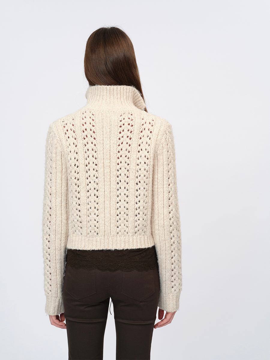 Dotyears Two-Tone Openwork Chunky Knit Cardigan with Wooden Buttons
