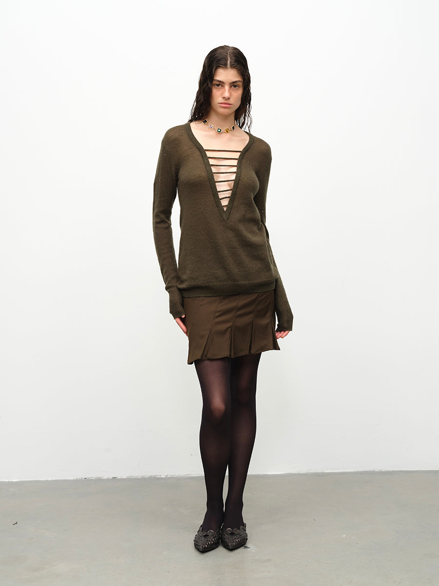 Dotyears24AW A midi two-tone skirt with twill panels