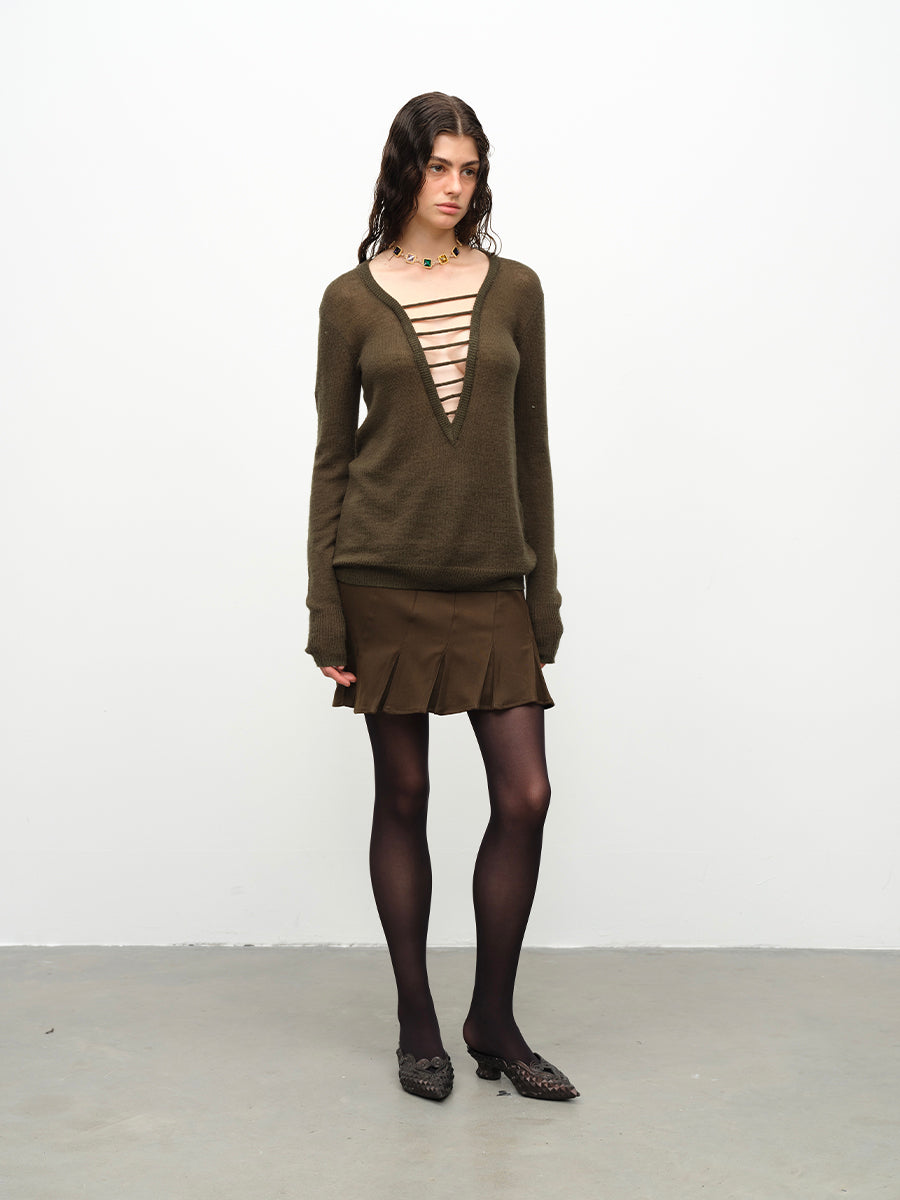 Dotyears24AW Wool hand-drawn knit pullover two-tone sweater