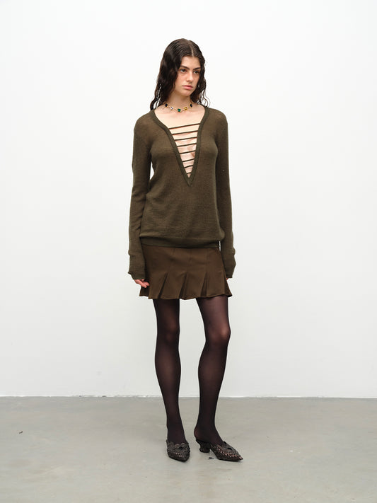 Dotyears24AW Wool hand-drawn knit pullover two-tone sweater