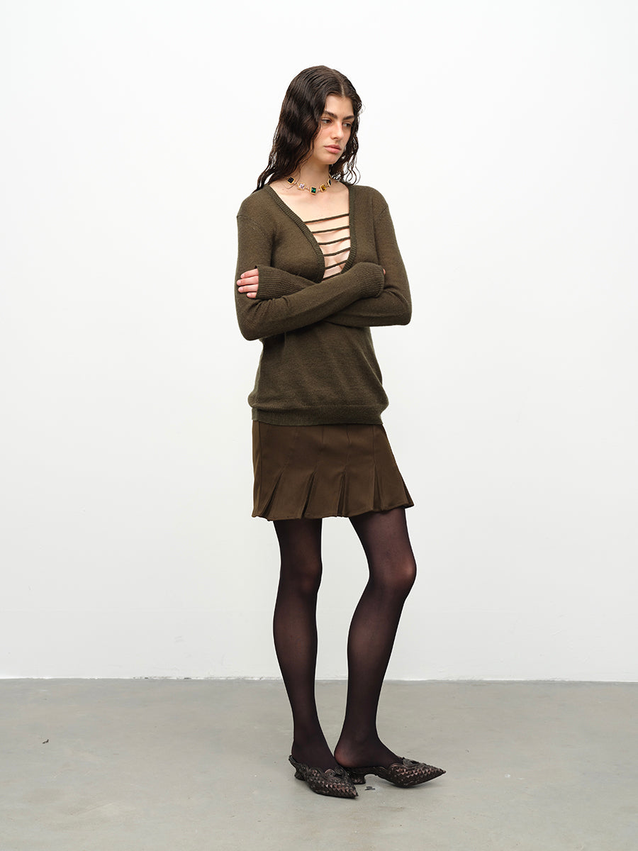 Dotyears24AW A midi two-tone skirt with twill panels