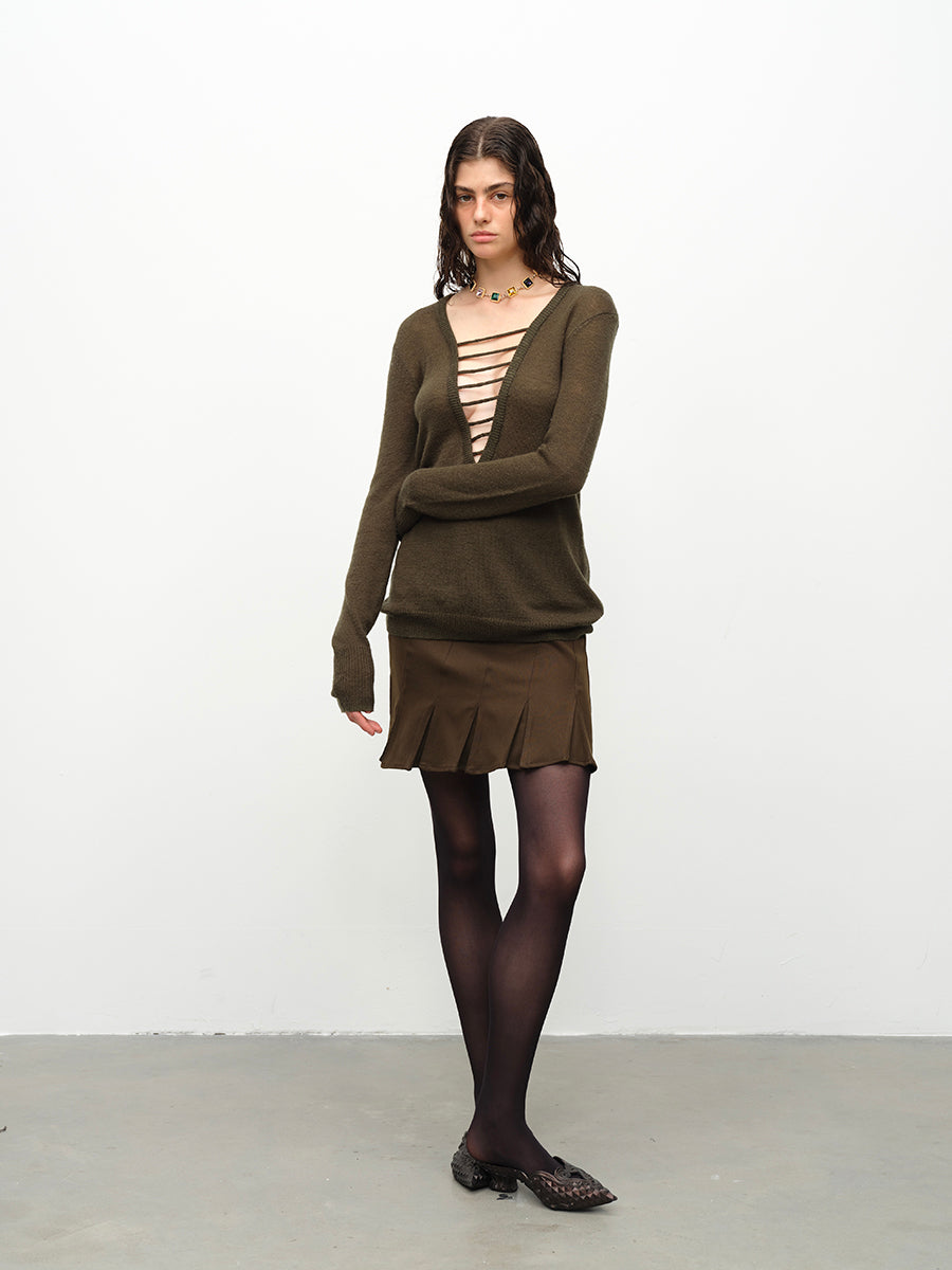 Dotyears24AW Wool hand-drawn knit pullover two-tone sweater