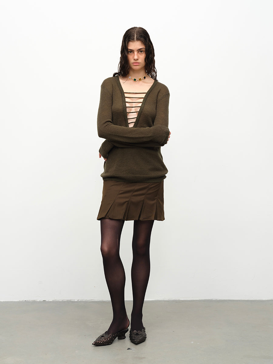 Dotyears24AW A midi two-tone skirt with twill panels
