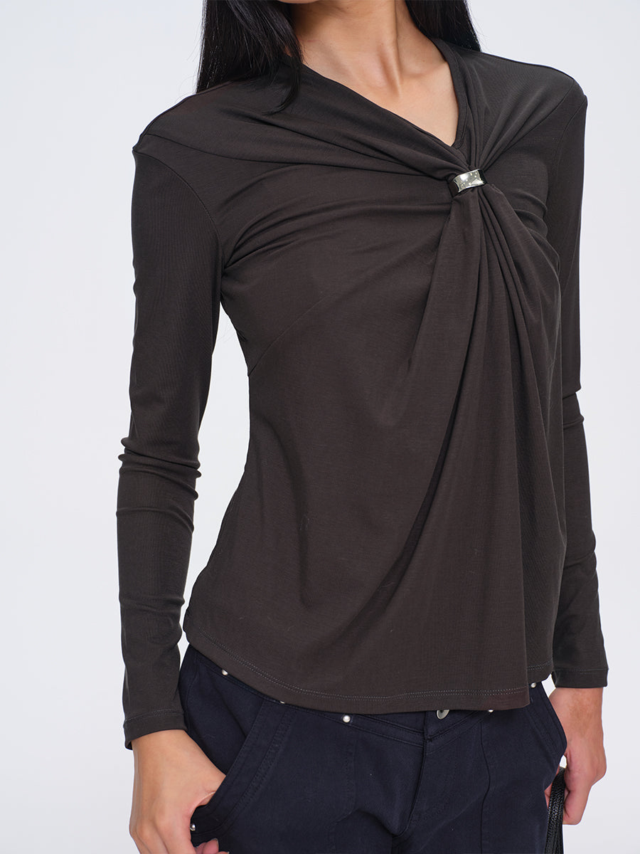 Dotyears Gray Corset Top with Gathers and Detachable Metal Buttons