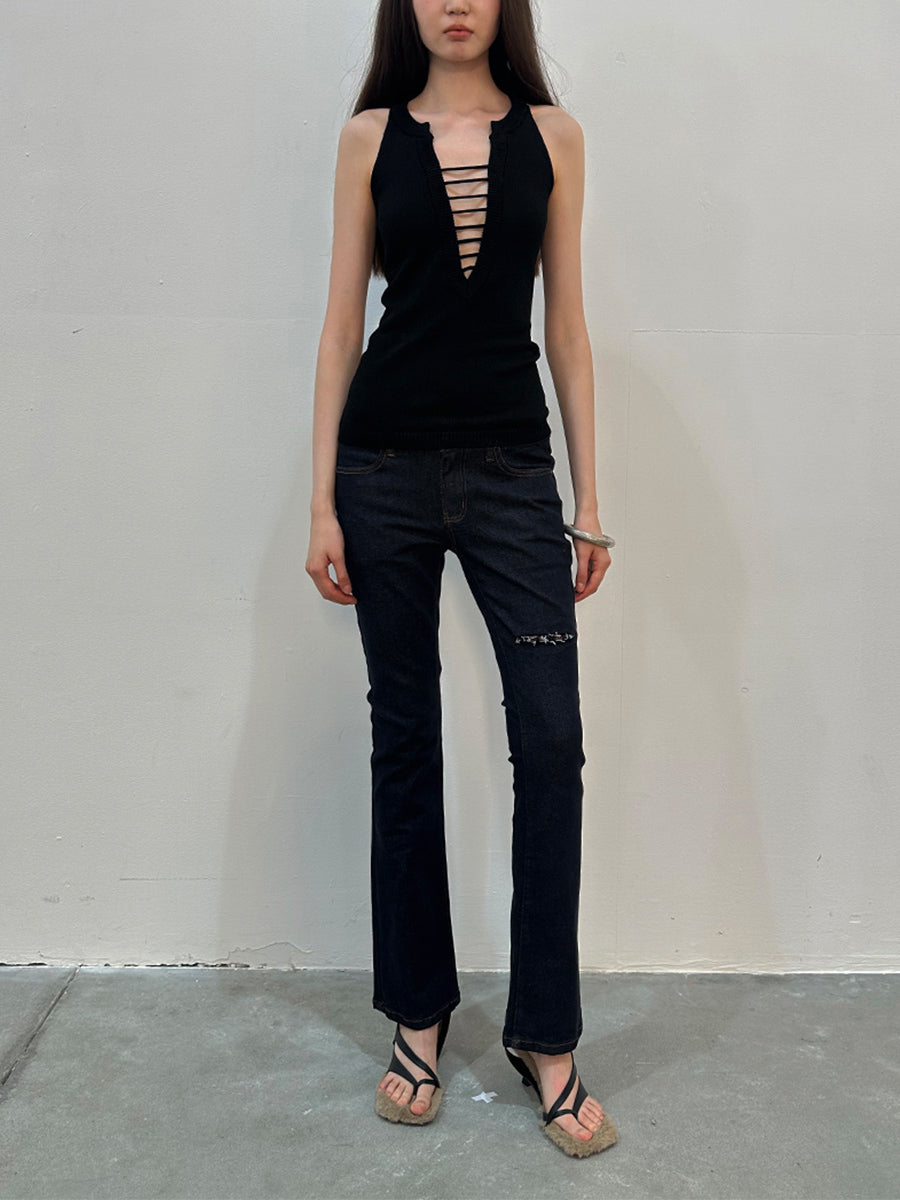 Dotyears Hand-drawn knitted two-tone sweater