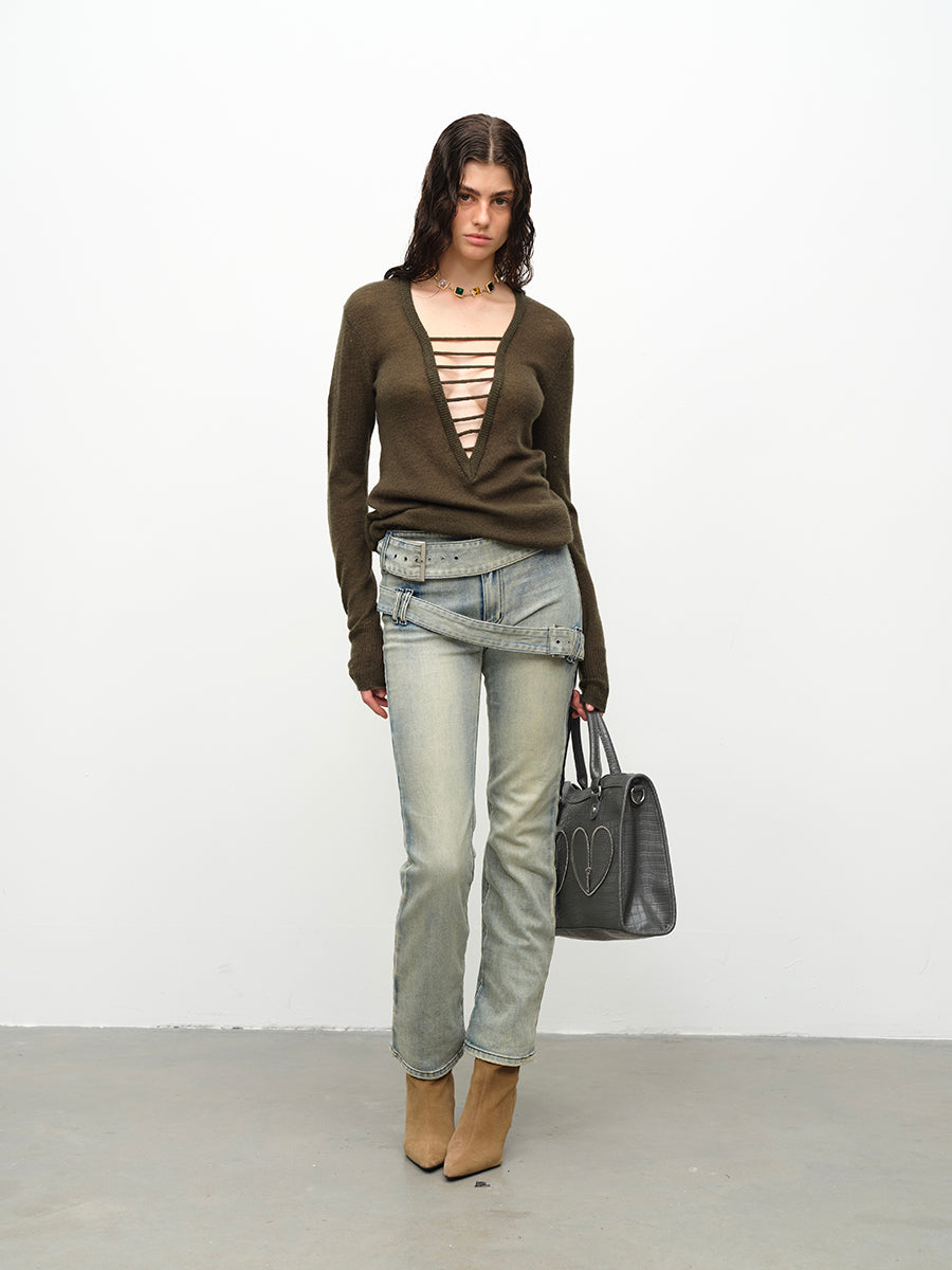 Dotyears24AW Double-belted bootcut jeans