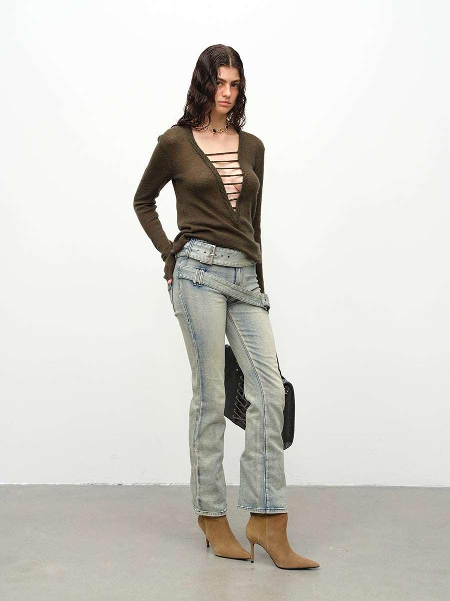 Dotyears24AW Double-belted bootcut jeans
