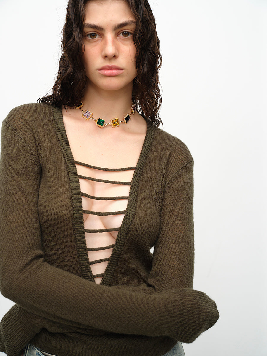 Dotyears24AW Wool hand-drawn knit pullover two-tone sweater