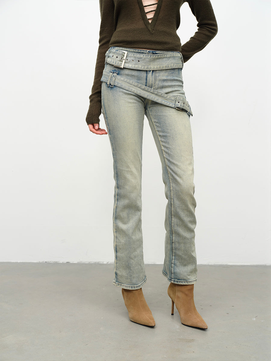 Dotyears24AW Double-belted bootcut jeans