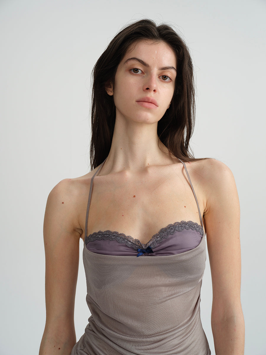 Dotyears Purple panelled chest cups, ruched fit, faux-two-piece suspenders