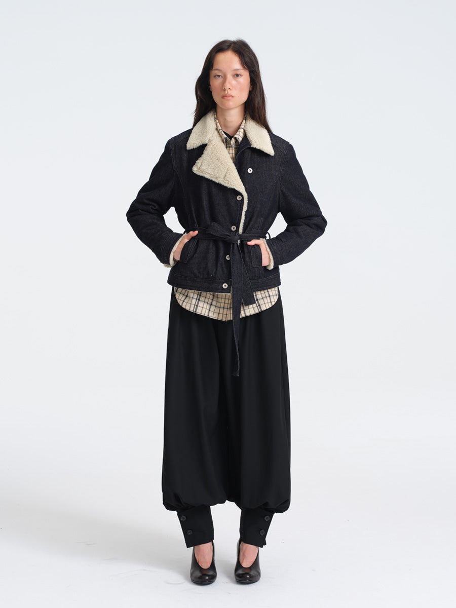 Hughum Lamb's Wool Cotton Denim Asymmetric Placket Coat
