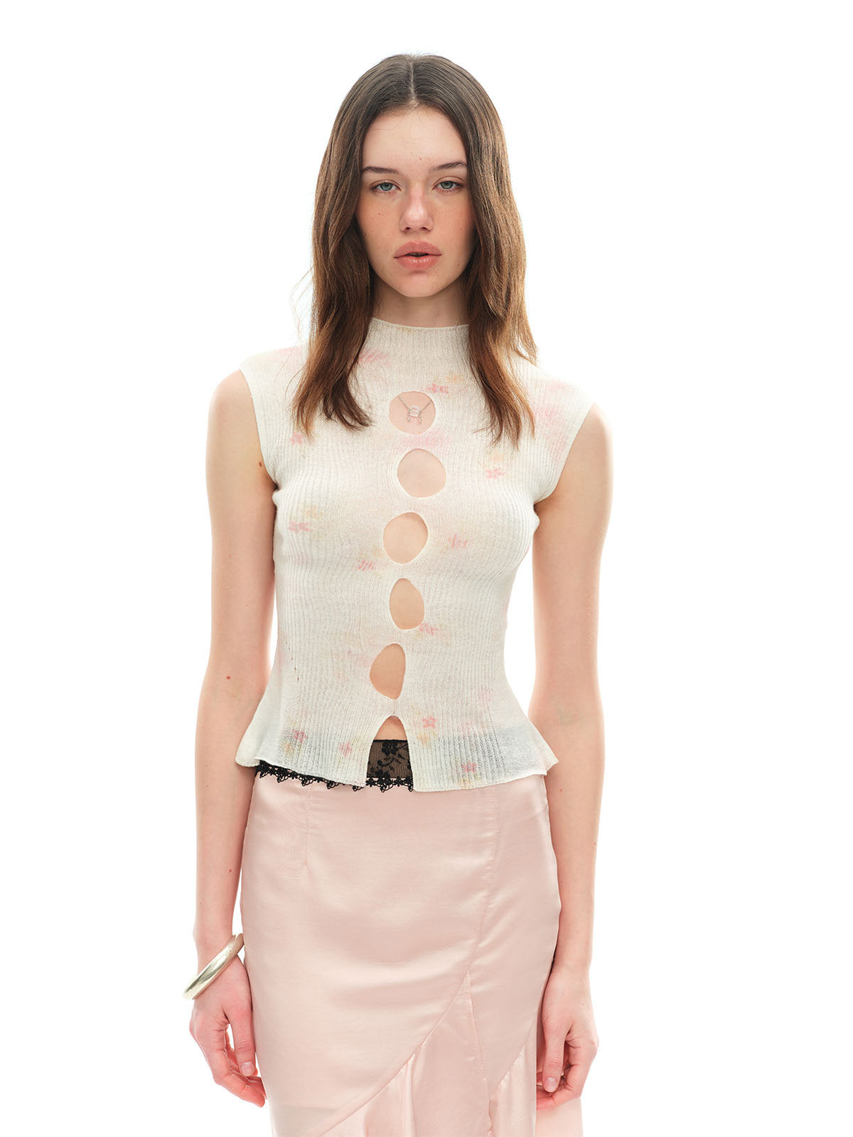Dotyears Hollow Out Print Thin Knit Vest