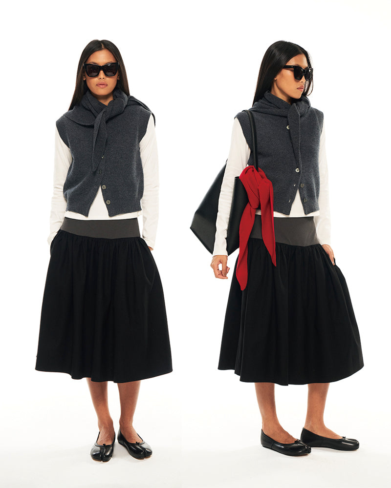 Hughum Grey 100% wool knitted vest over top