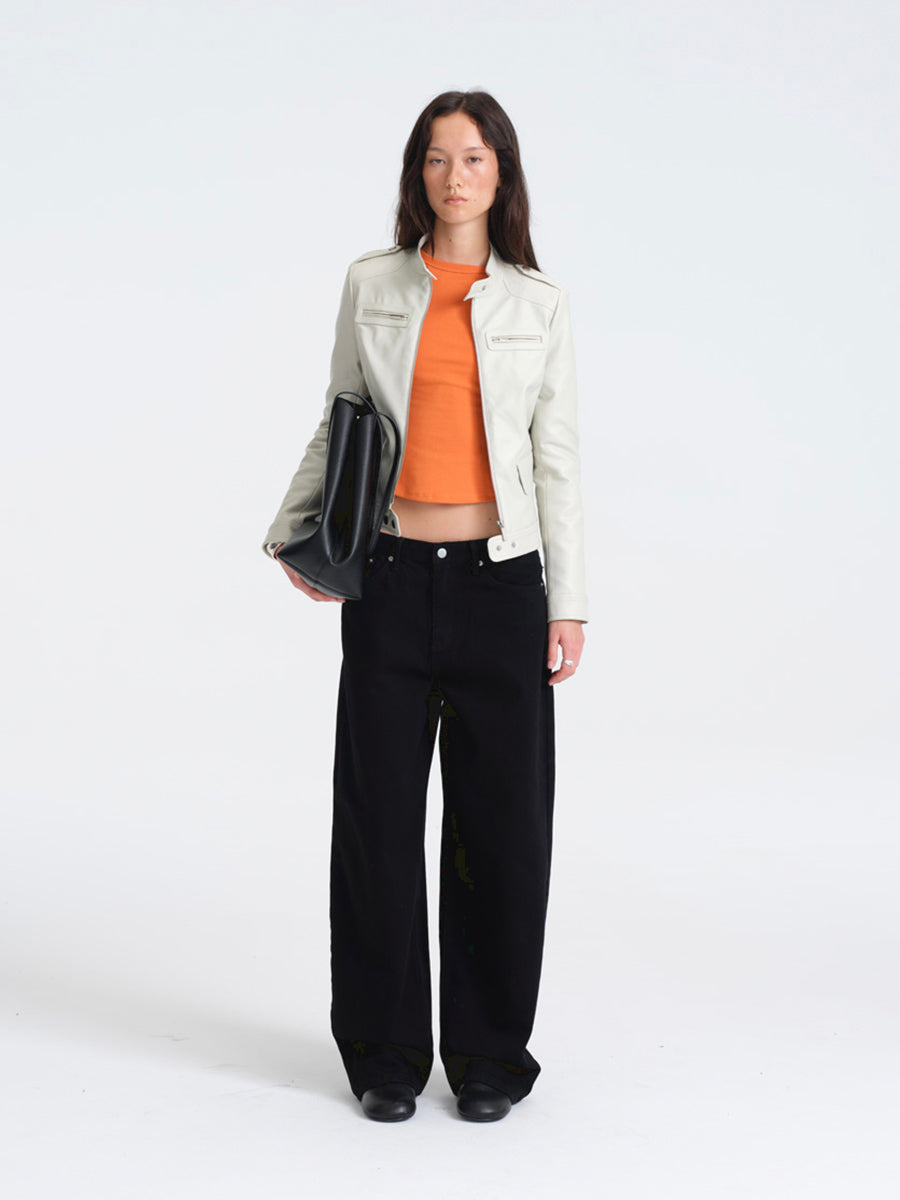 Hughum Light Gray Leather Jacket