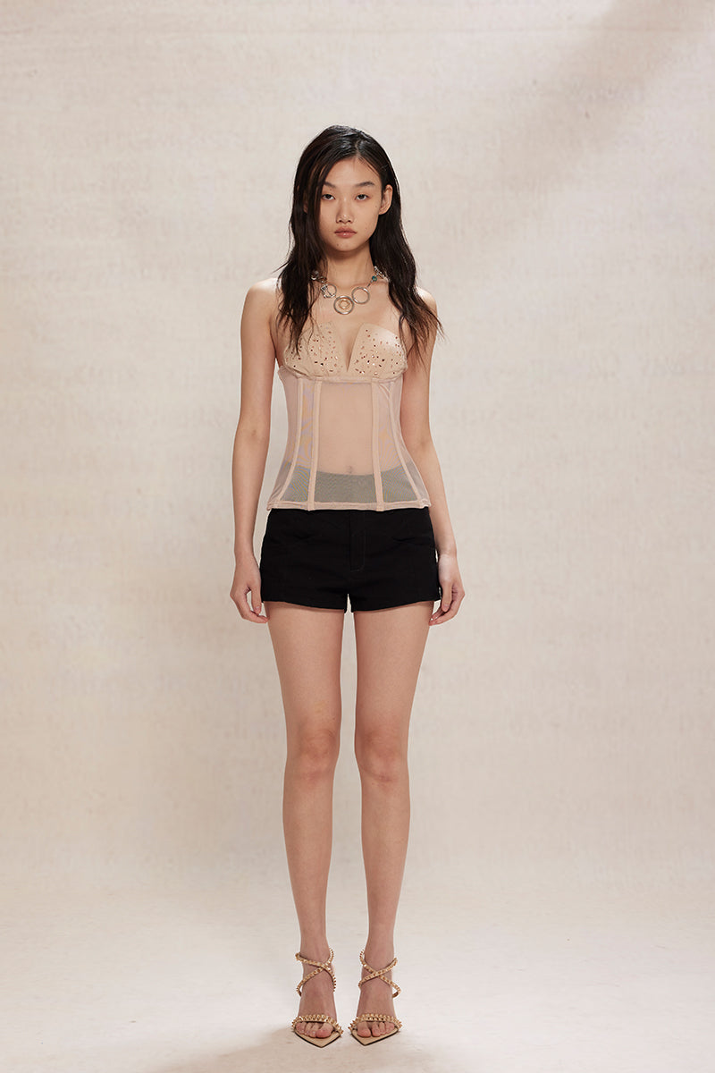 Dotyears24ss Mesh hot drill herringbone craft nude slim corset