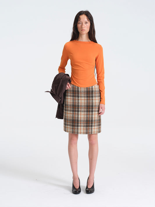 Hughum Brown-Orange Plaid Skirt