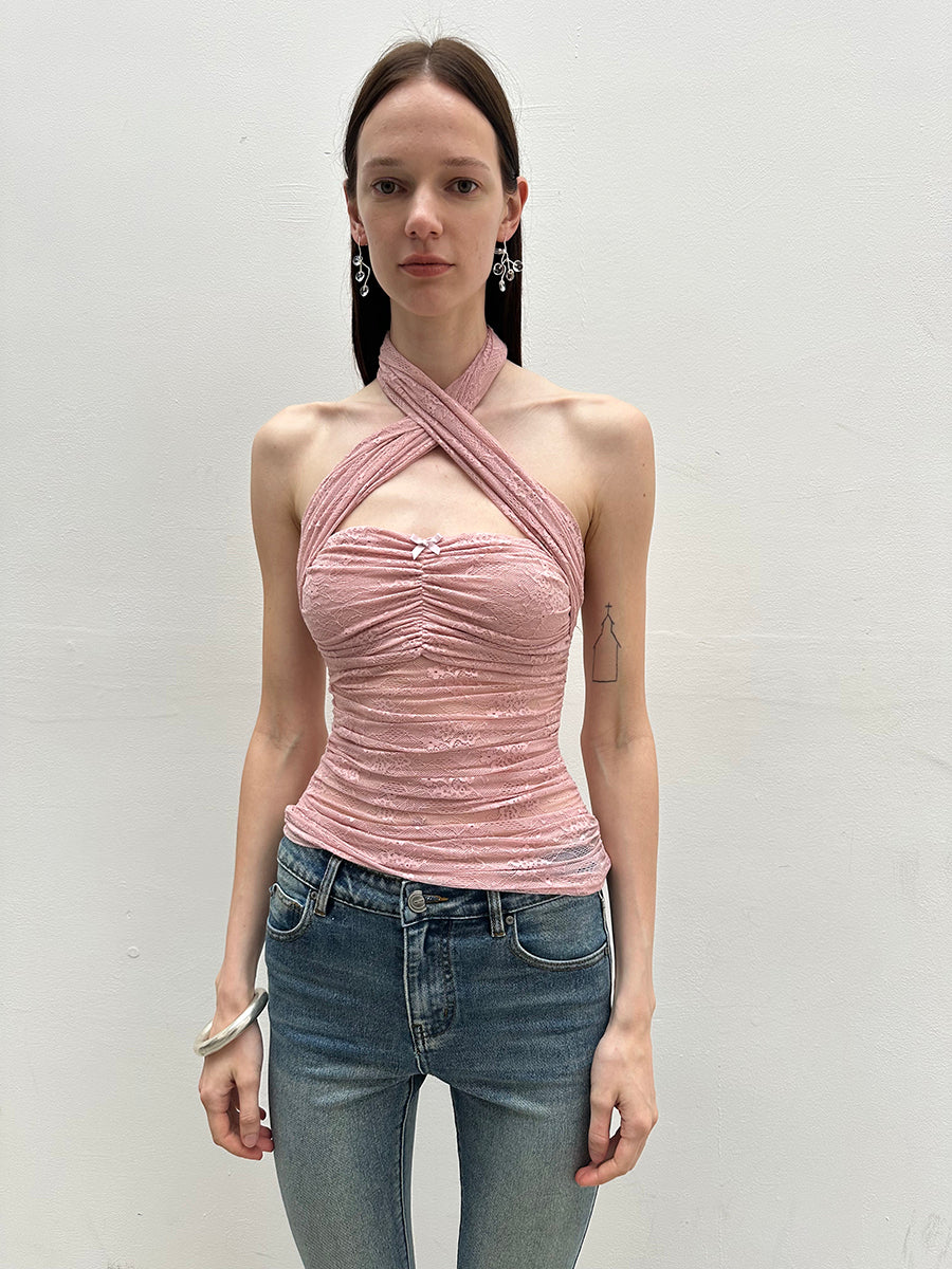 Dotyears  Two-tone lace bow charm with cross-neck suspenders