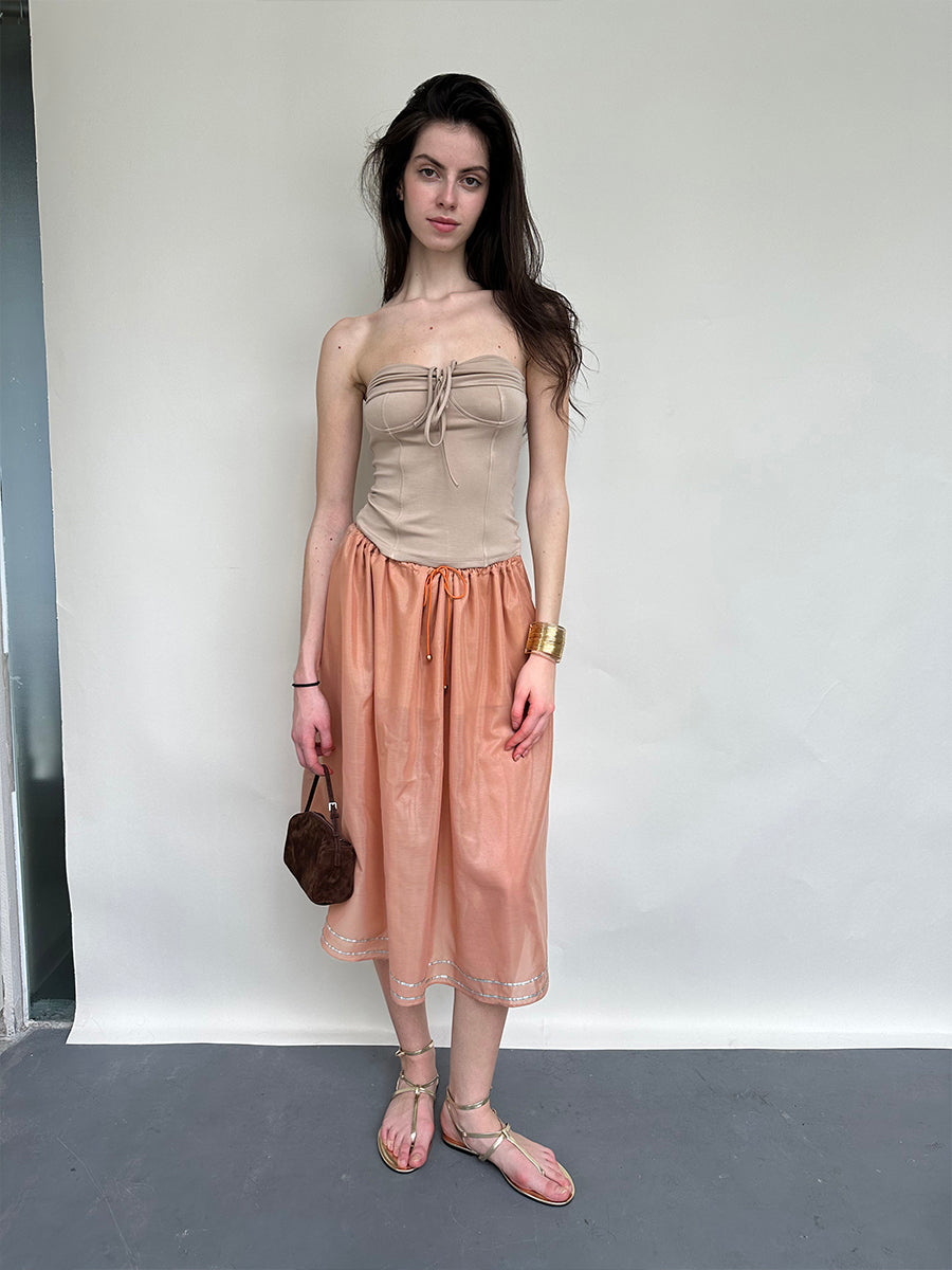 Dotyears Orange Tencel hem embroidered beaded skirt