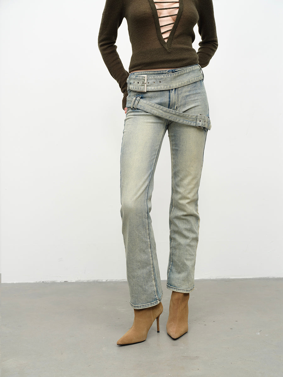 Dotyears24AW Double-belted bootcut jeans