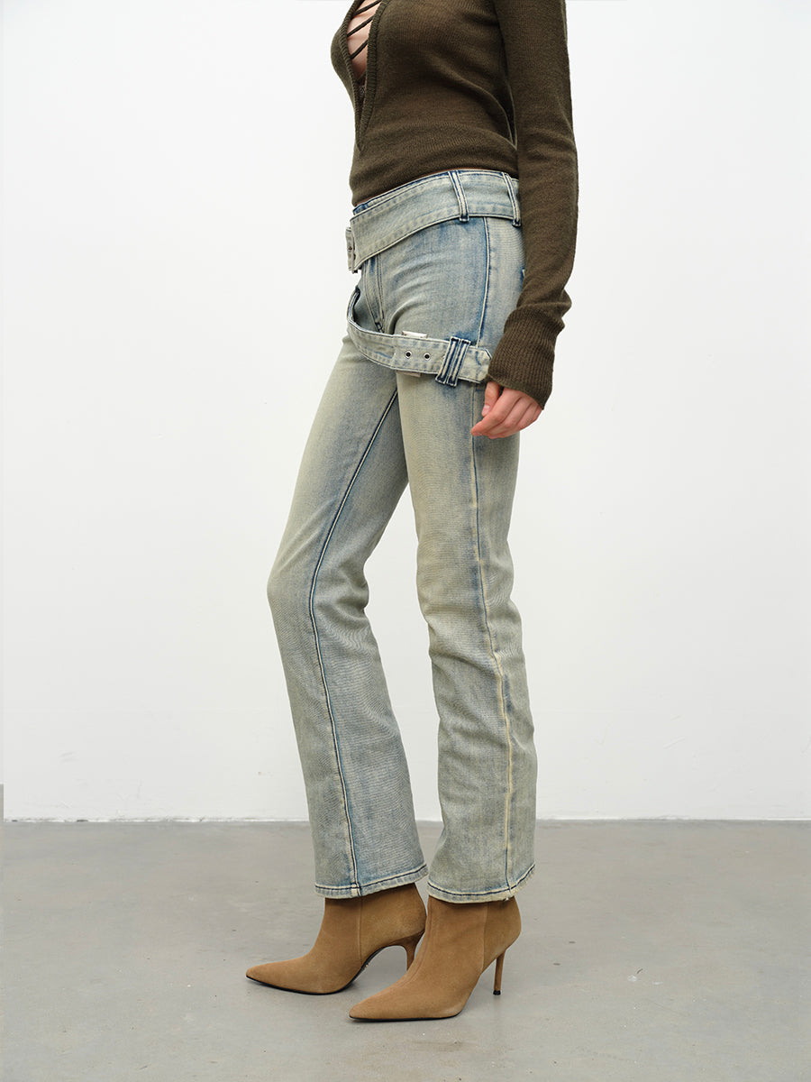 Dotyears24AW Double-belted bootcut jeans