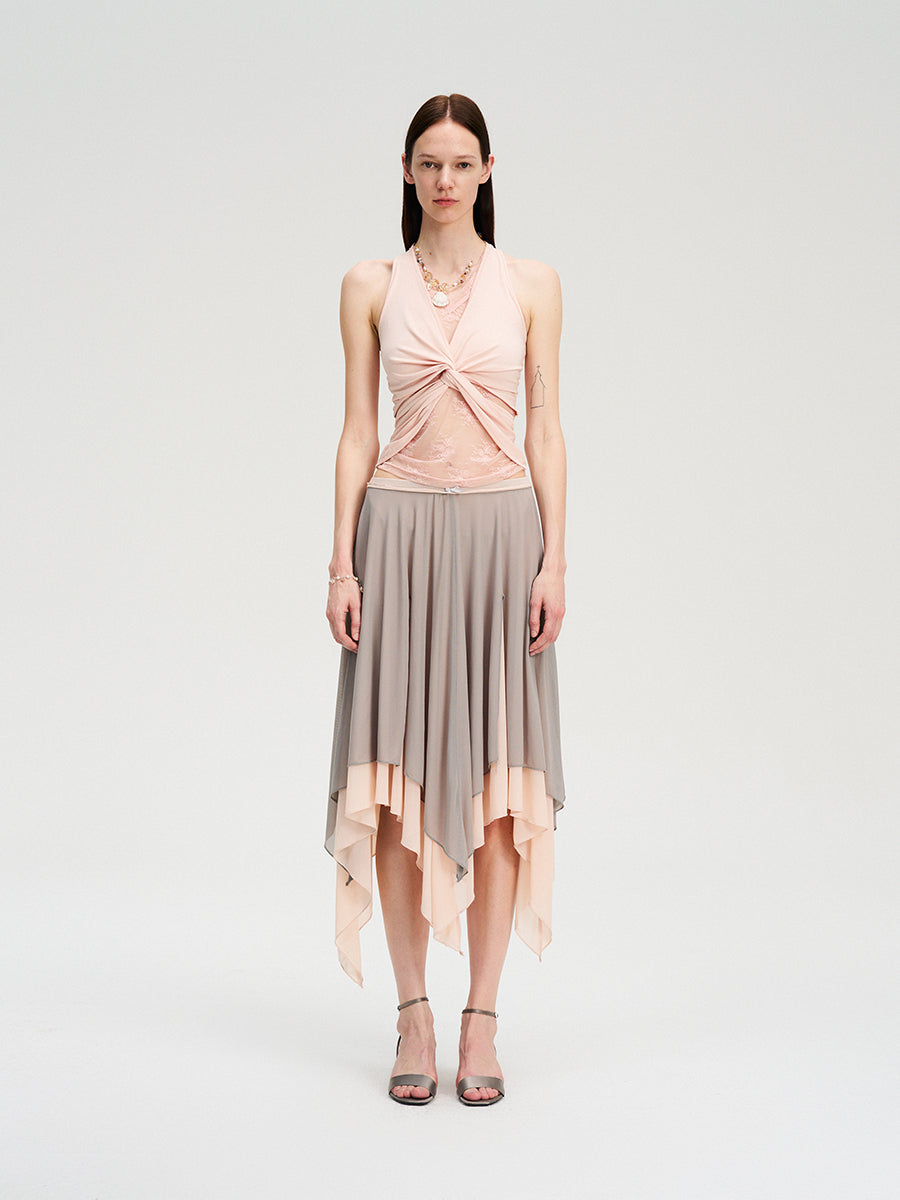 Dotyears two-tone lace panelled knitted kink vest