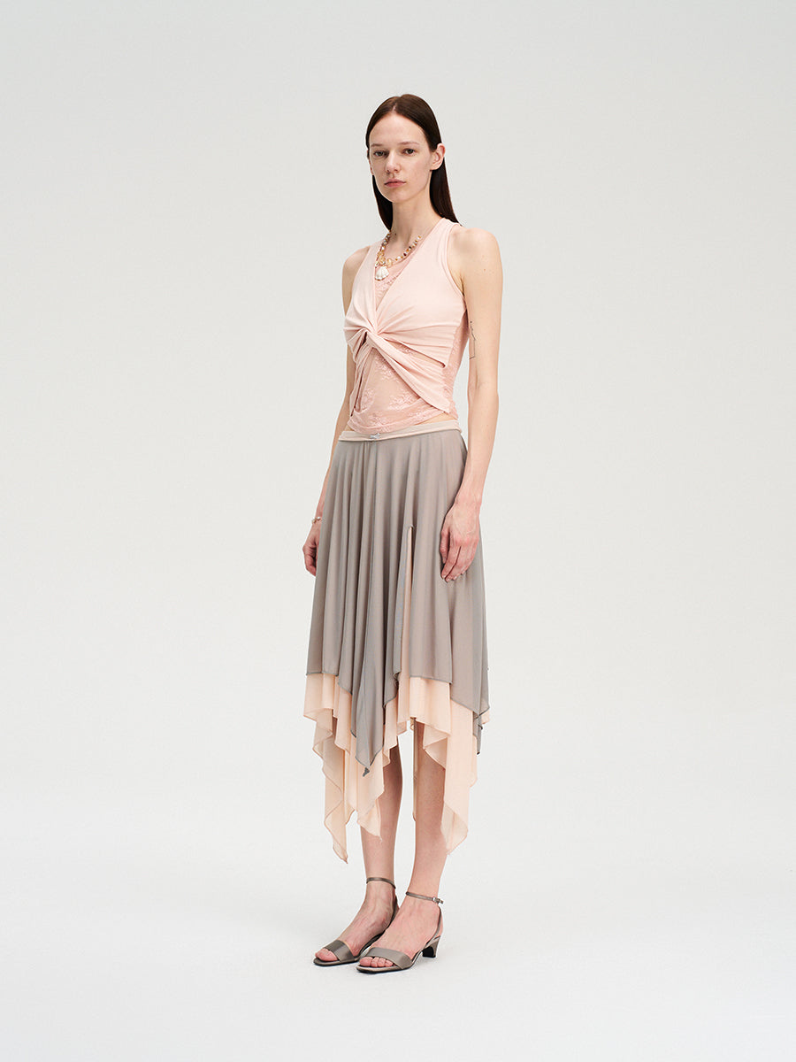 Dotyears two-tone lace panelled knitted kink vest