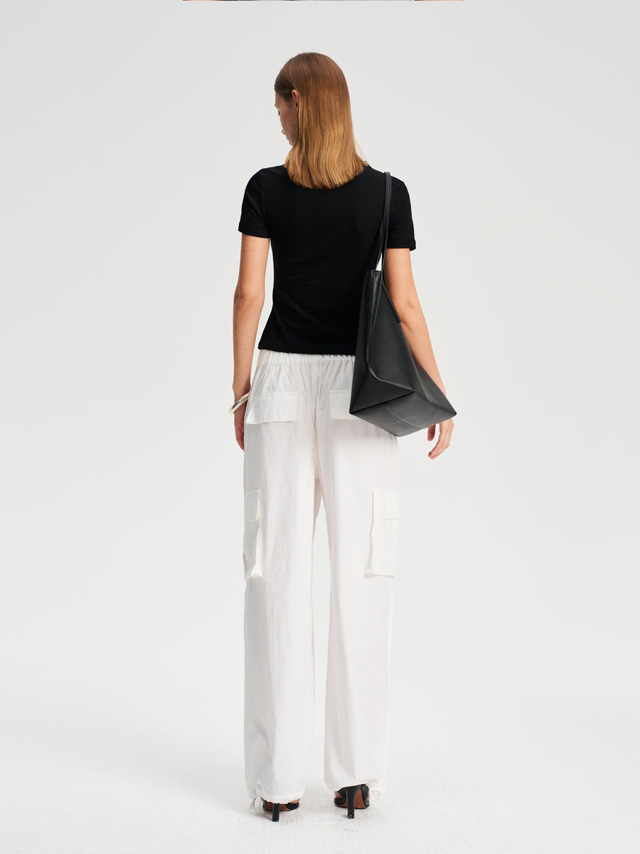 Hughum Shoulder-cinched, round-neck, slim-fit, cotton-like short-sleeved T-shirt