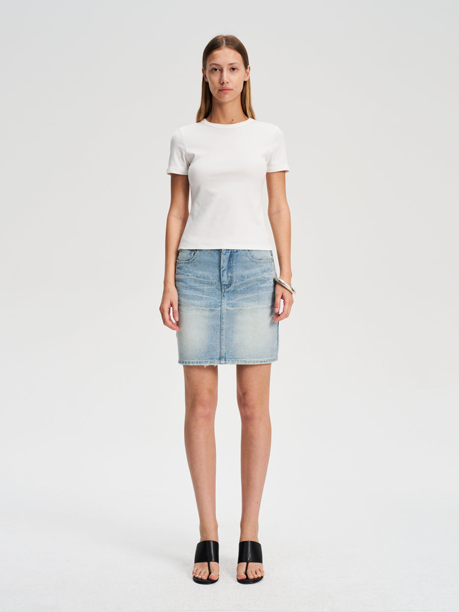 Hughum Shoulder-cinched, round-neck, slim-fit, cotton-like short-sleeved T-shirt