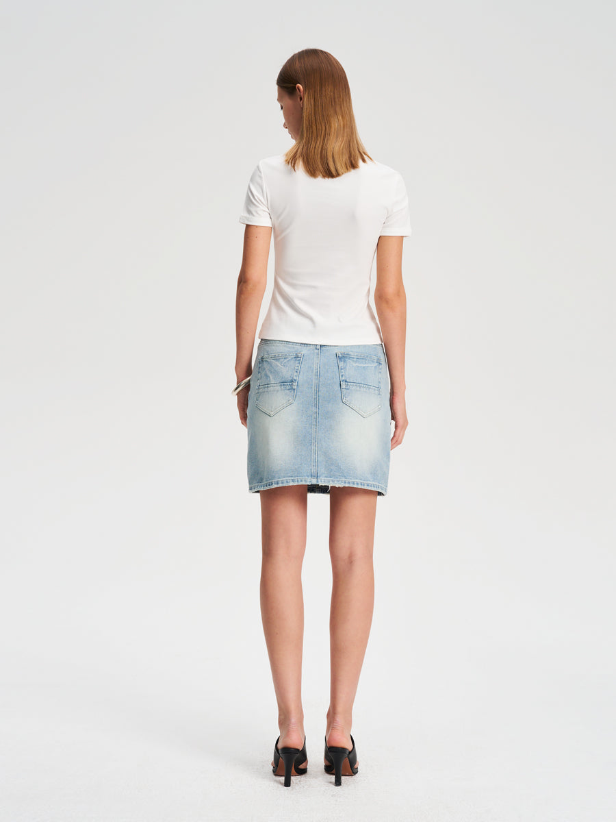 Hughum Shoulder-cinched, round-neck, slim-fit, cotton-like short-sleeved T-shirt