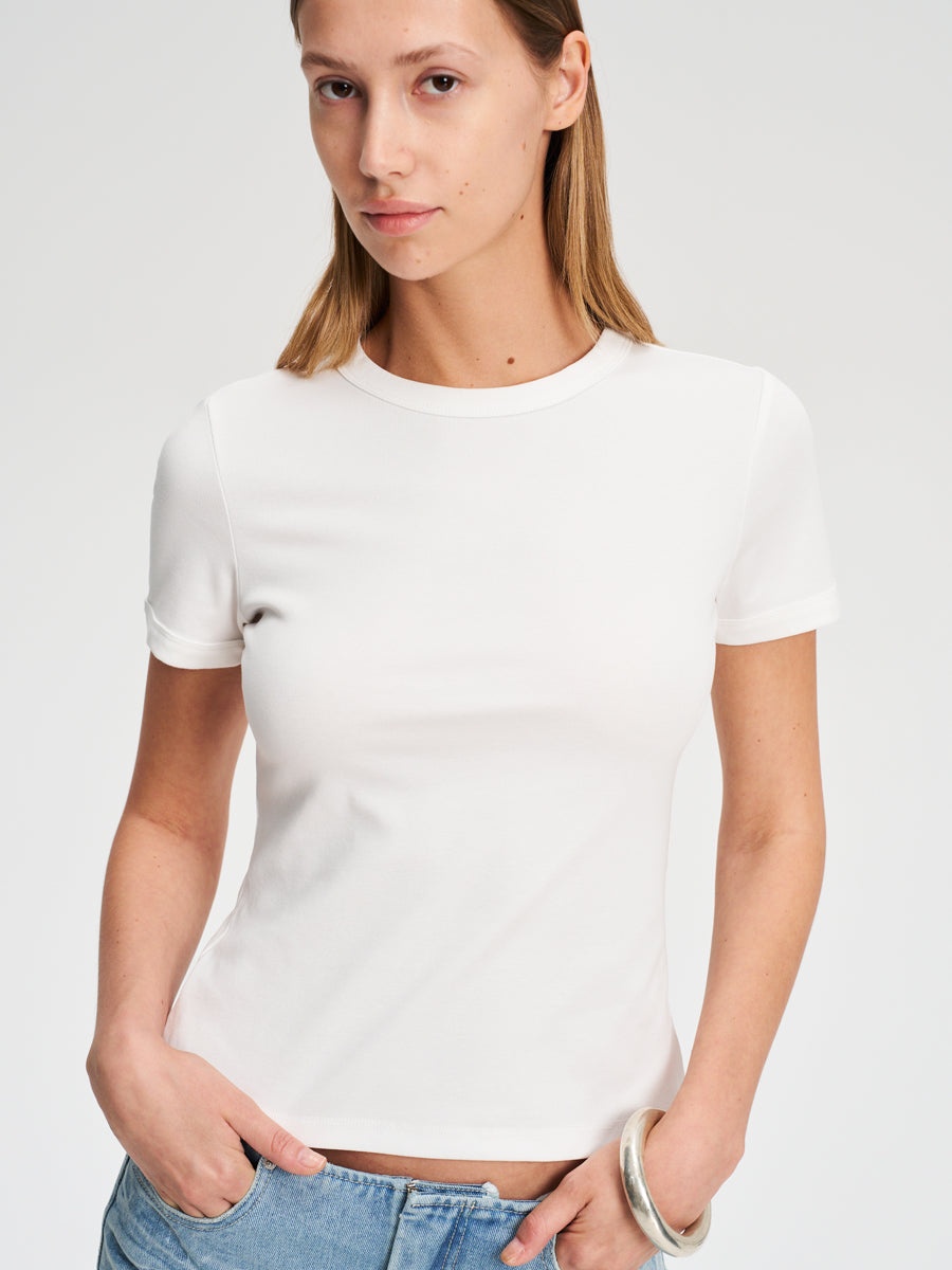 Hughum Shoulder-cinched, round-neck, slim-fit, cotton-like short-sleeved T-shirt