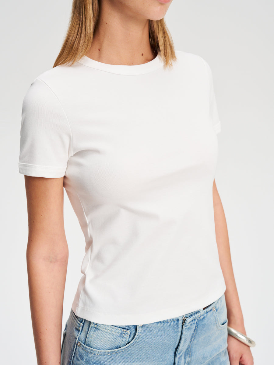 Hughum Shoulder-cinched, round-neck, slim-fit, cotton-like short-sleeved T-shirt