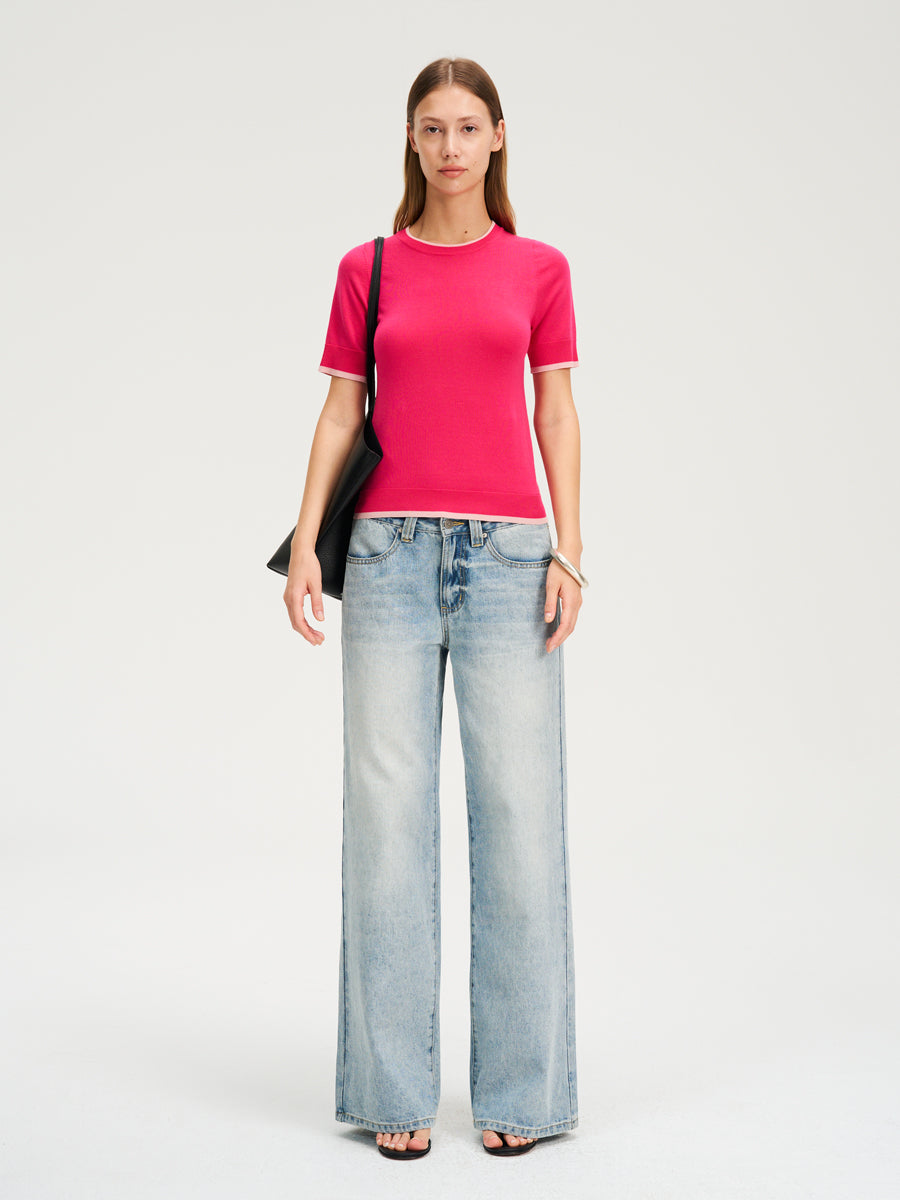 Hughum Two-tone contrast-panel Tencel knit T-shirt