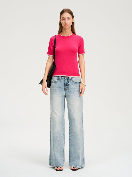 Hughum Two-tone contrast-panel Tencel knit T-shirt