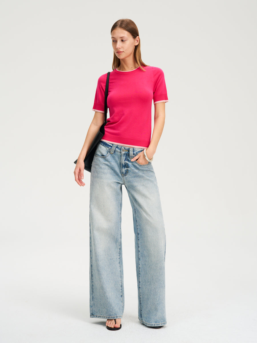 Hughum Two-tone contrast-panel Tencel knit T-shirt