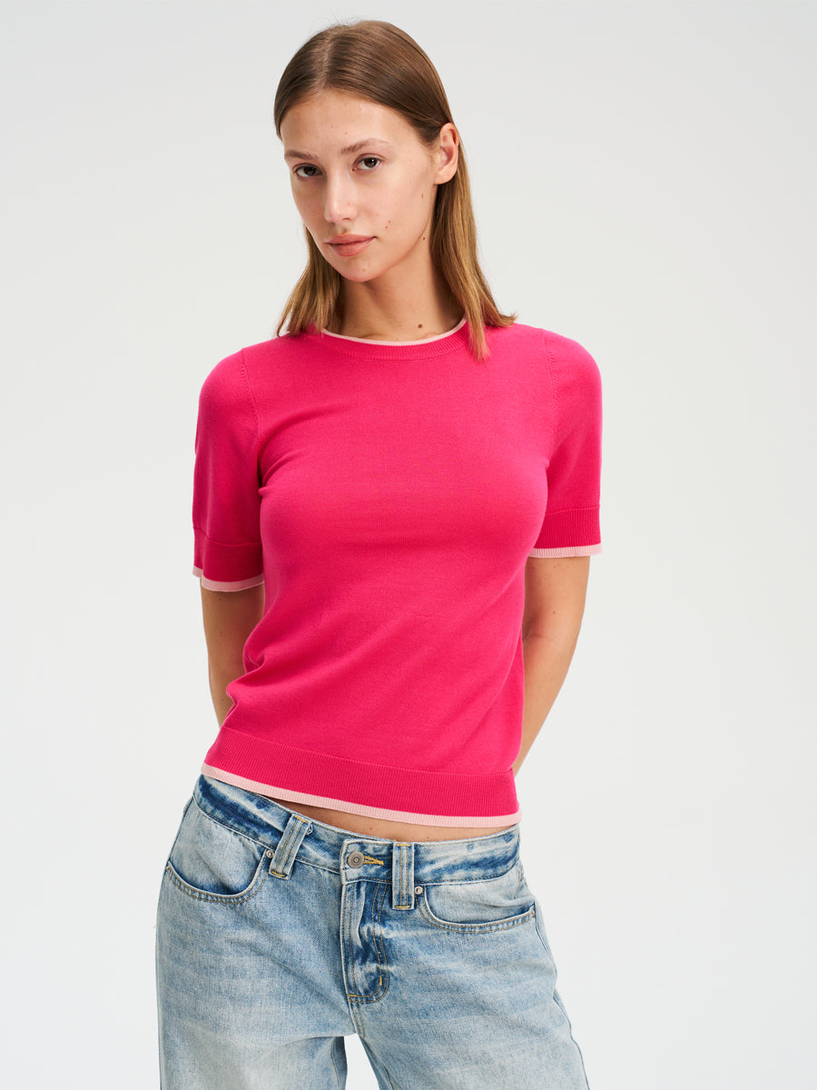 Hughum Two-tone contrast-panel Tencel knit T-shirt