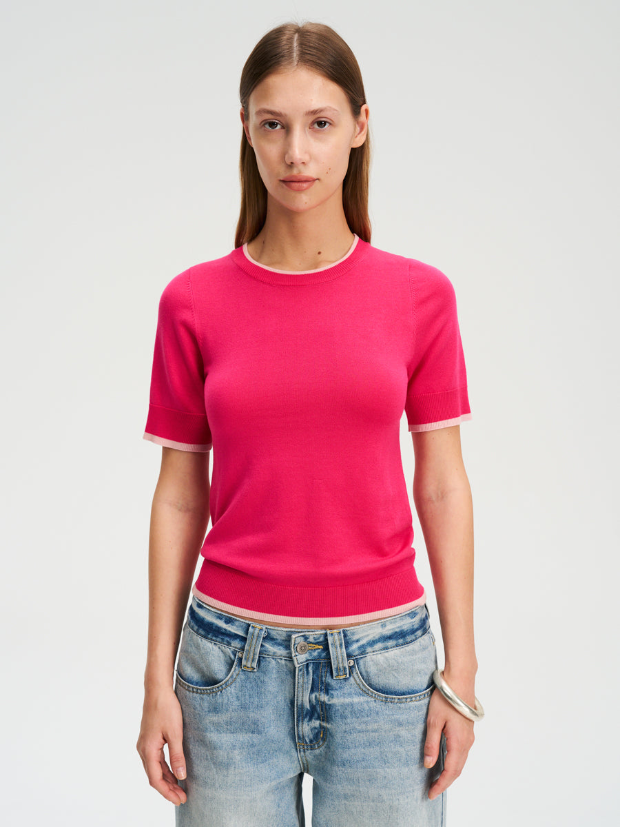 Hughum Two-tone contrast-panel Tencel knit T-shirt