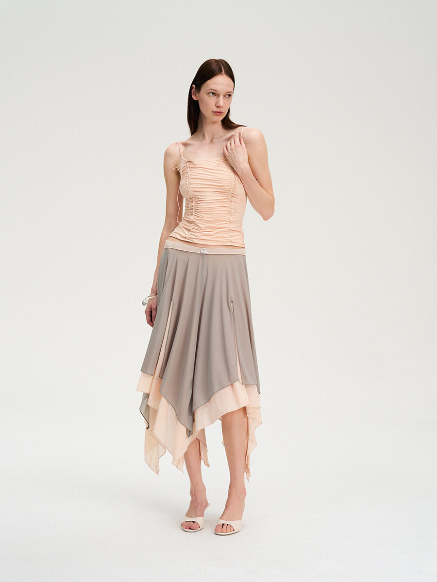 Dotyears Mesh panels contrast with fluttery maxi skirts