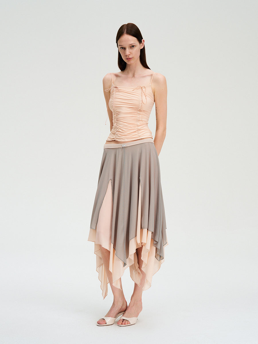 Dotyears Mesh panels contrast with fluttery maxi skirts