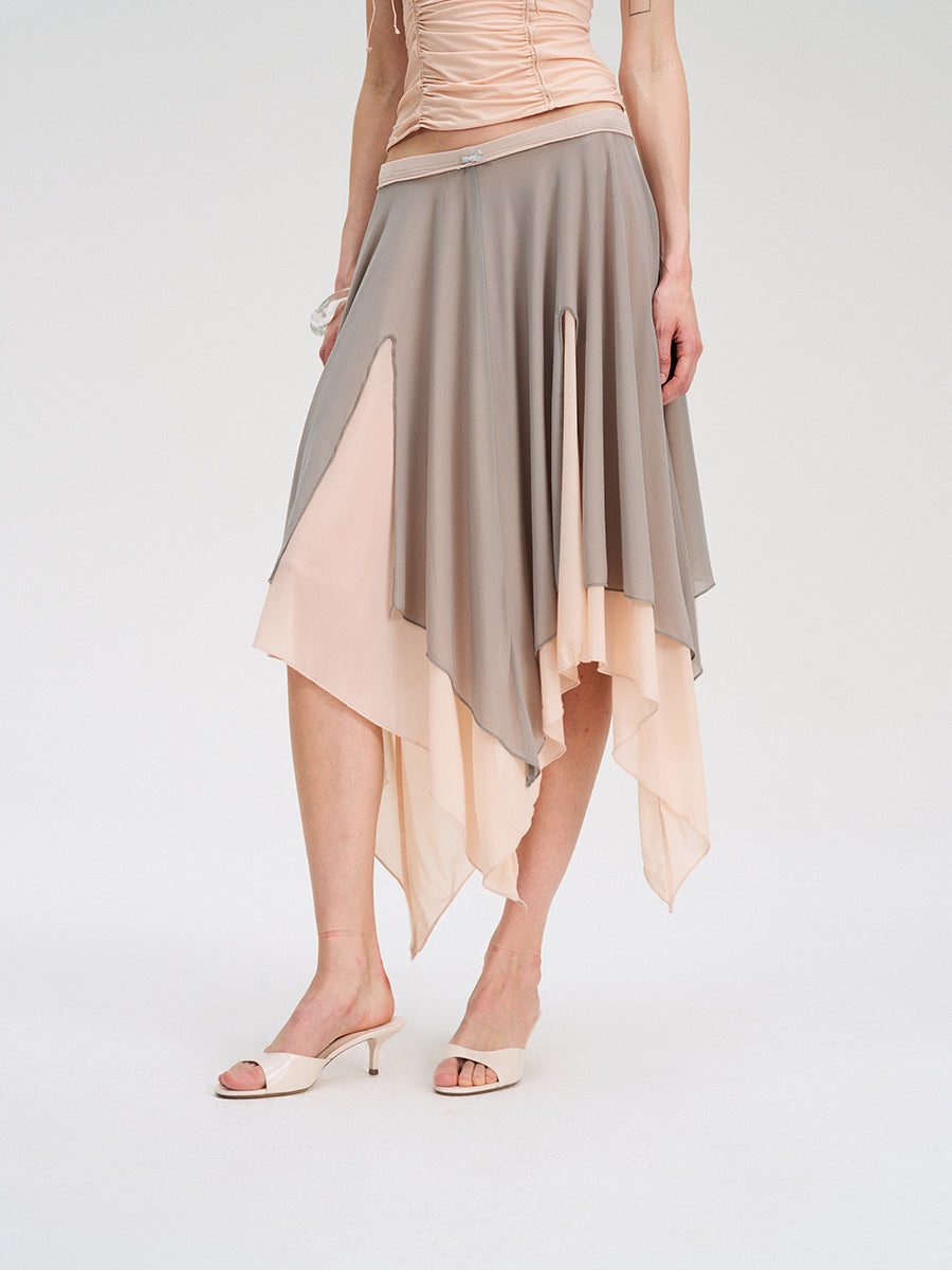 Dotyears Mesh panels contrast with fluttery maxi skirts