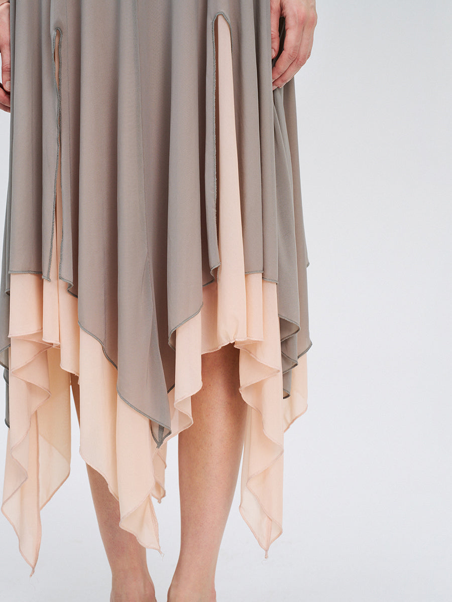 Dotyears Mesh panels contrast with fluttery maxi skirts