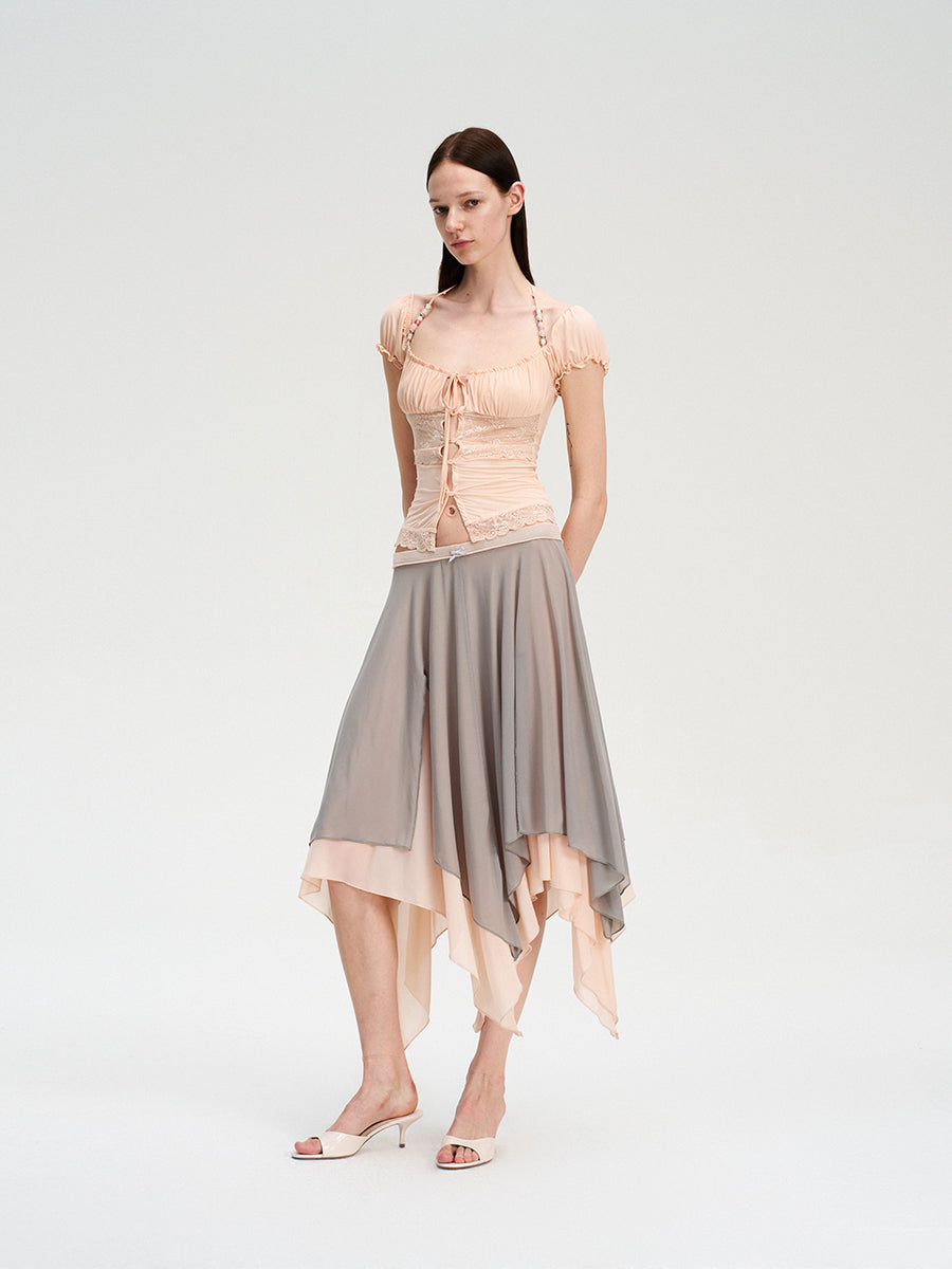 Dotyears Forest Whispers Series - Light-colored lace stitched beaded cardigan