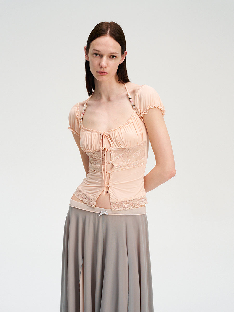 Dotyears Forest Whispers Series - Light-colored lace stitched beaded cardigan