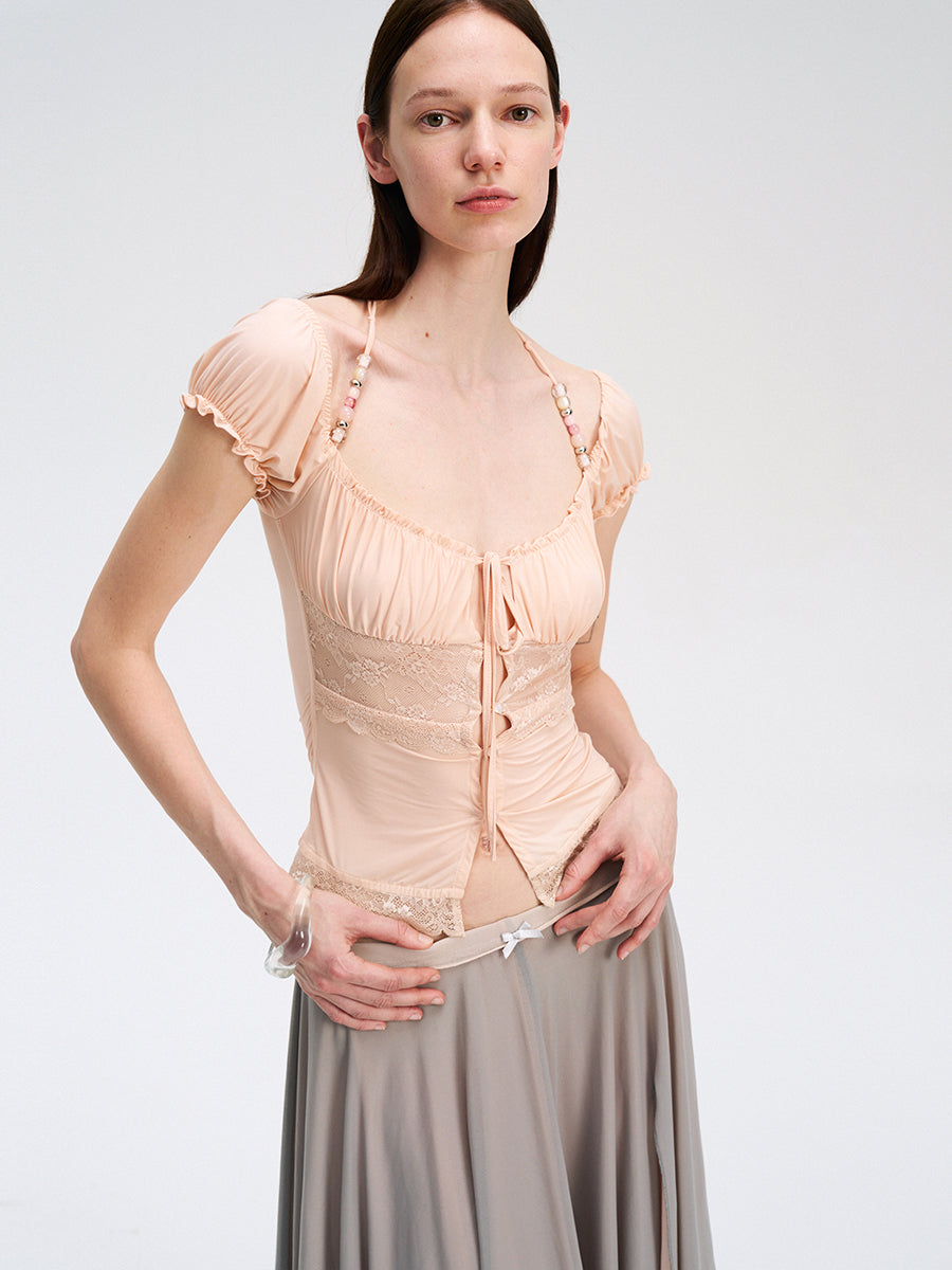 Dotyears Forest Whispers Series - Light-colored lace stitched beaded cardigan