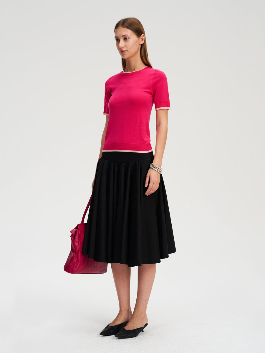 Hughum Two-tone contrast-panel Tencel knit T-shirt