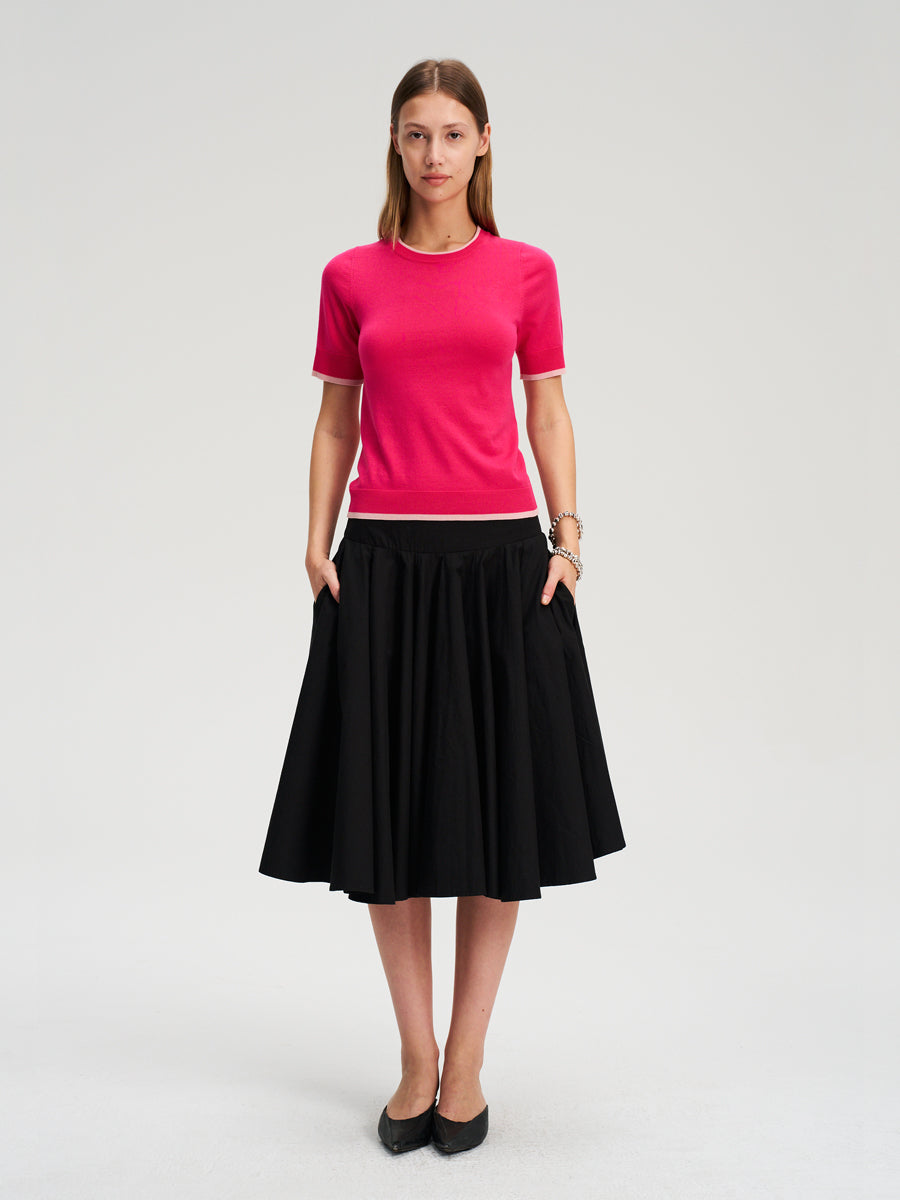 Hughum Two-tone contrast-panel Tencel knit T-shirt