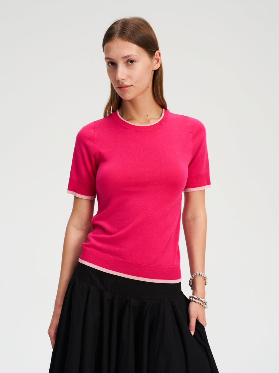 Hughum Two-tone contrast-panel Tencel knit T-shirt