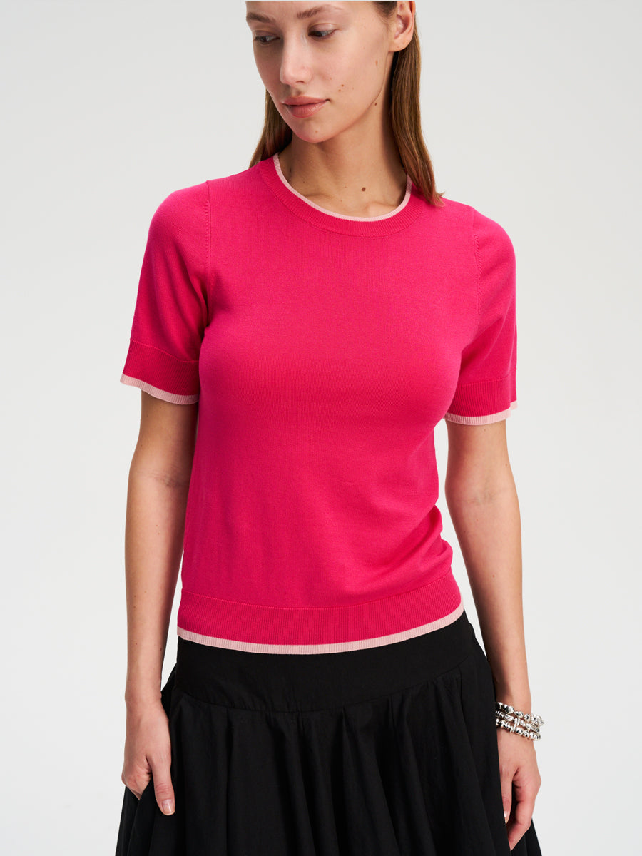 Hughum Two-tone contrast-panel Tencel knit T-shirt