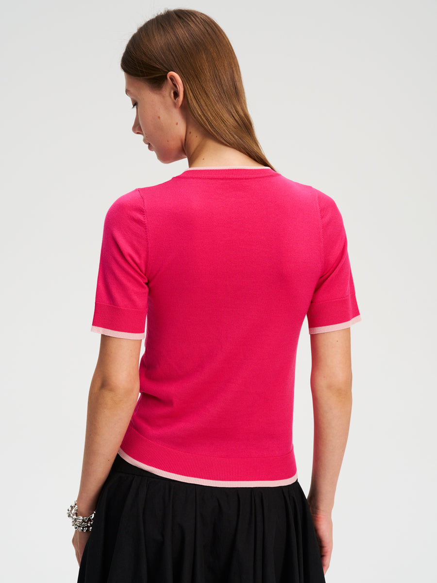 Hughum Two-tone contrast-panel Tencel knit T-shirt