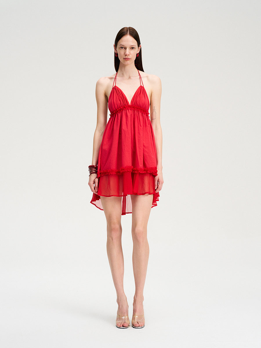 Dotyears red multi-layered puffy dress